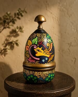 Vintage Hand Painted Indian Papier Mâché Lidded Box Folk Art Elephant Decor